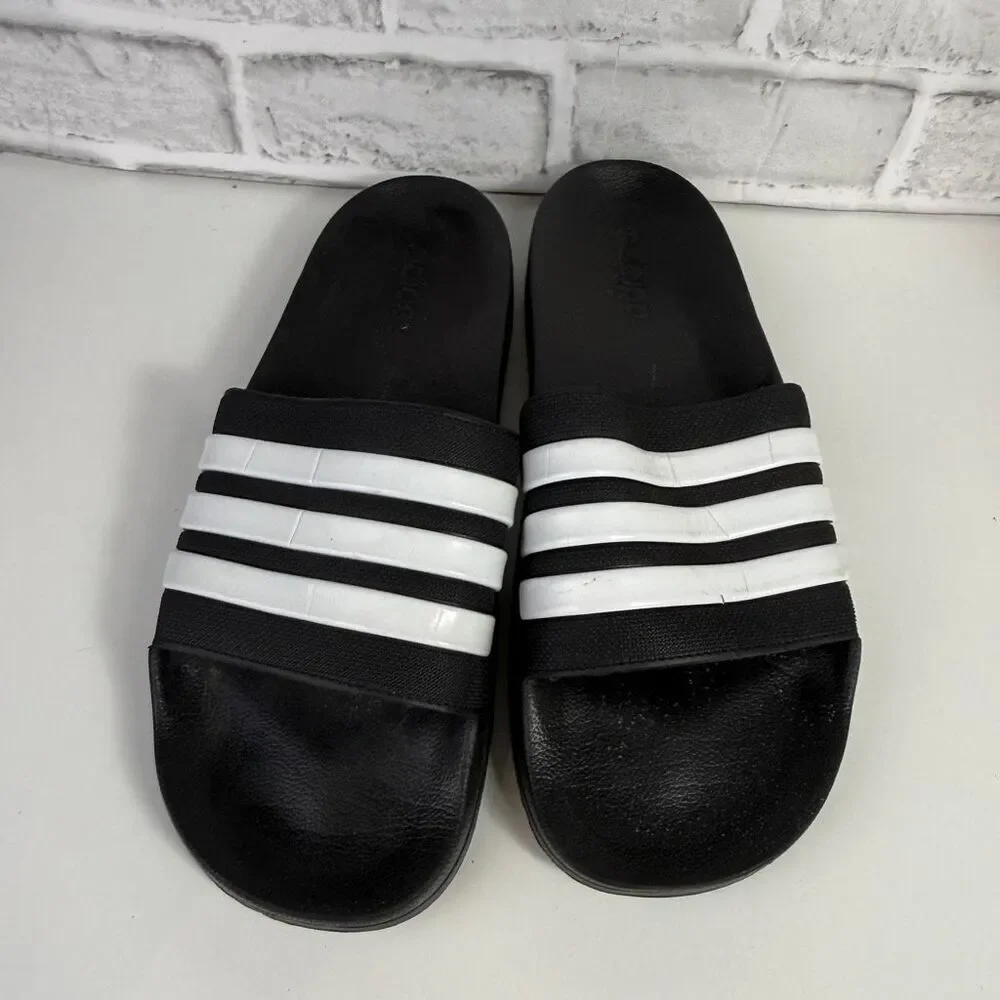 Adidas Three Stripe Slide Black White Size 13